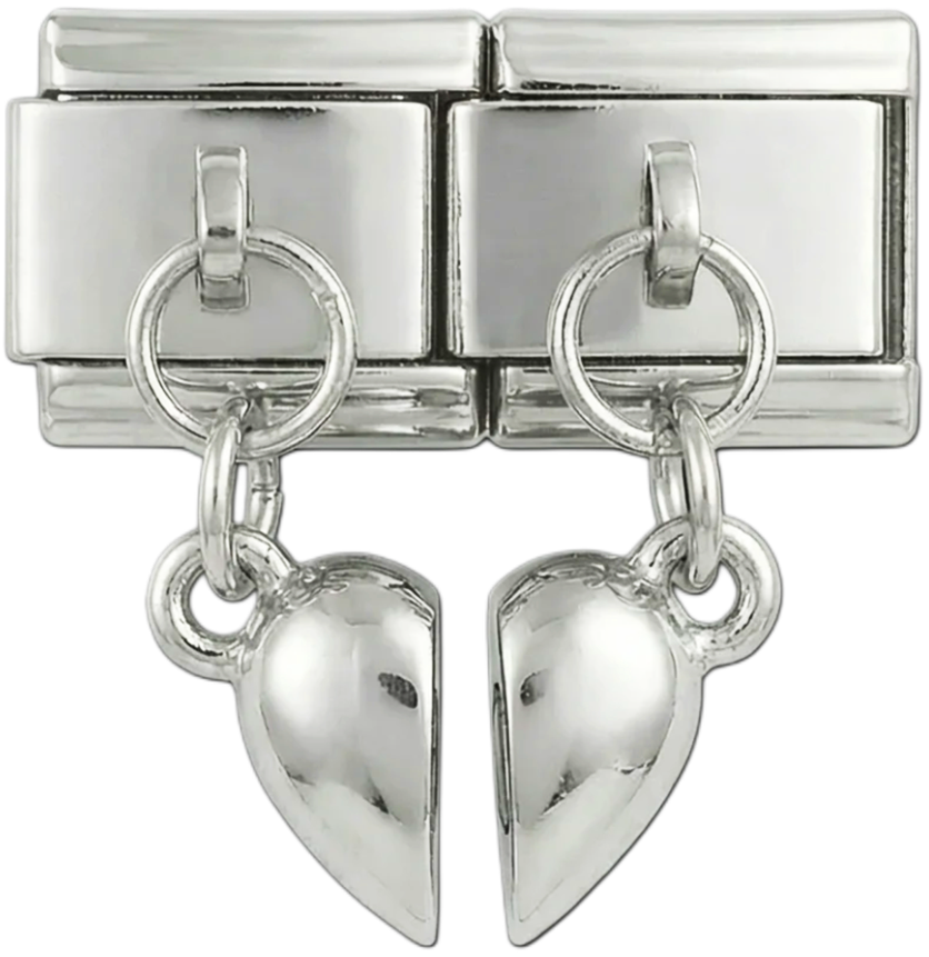 シルバーにぶら下がるダブル Charms のフルハート