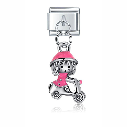 Girl and her Scooter, on Silver - Charms Official