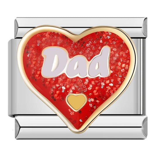 Glittery Red Heart, Dad, on Silver - Charms Official