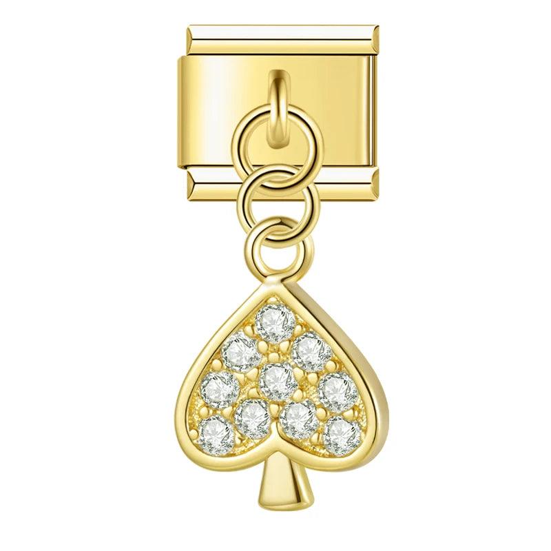 Gold Ace of Spades with Stones, on Gold - Charms Official