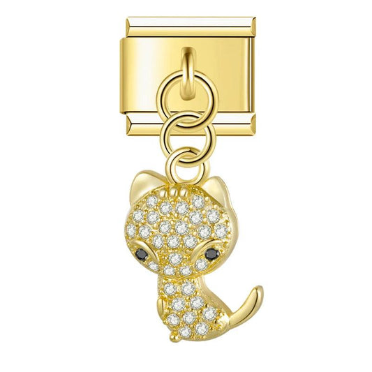 Gold Cat with Stones, on Gold - Charms Official