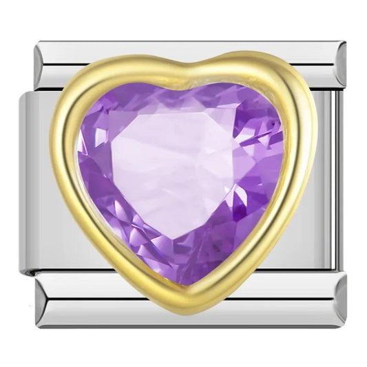 Gold Heart with Large Purple Stone - Charms Official