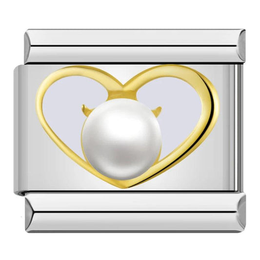 Gold Heart with Large White Pearl, on Silver - Charms Official