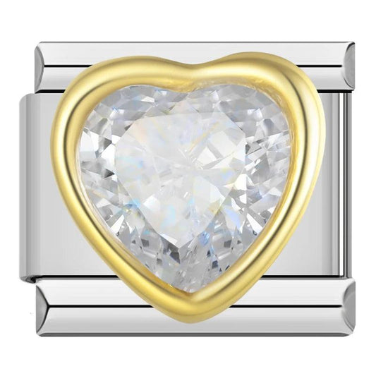 Gold Heart with Large White Stone - Charms Official
