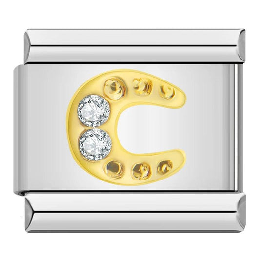 Gold Horseshoe on Silver with White Stones - Charms Official