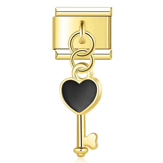 Gold Key with Black Heart - Charms Official