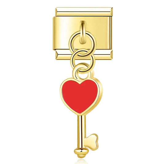 Gold Key with Red Heart - Charms Official