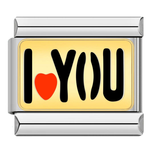 Gold Plate, I Love You in Black, on Silver - Charms Official