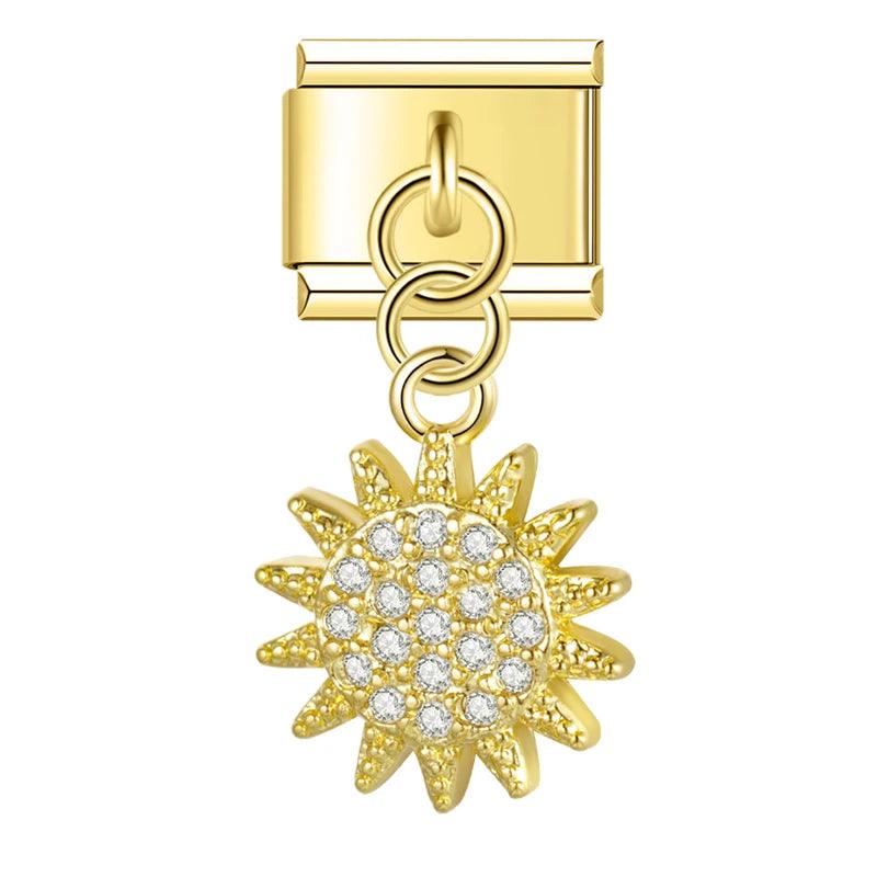 Gold Sun with Stones, on Gold - Charms Official