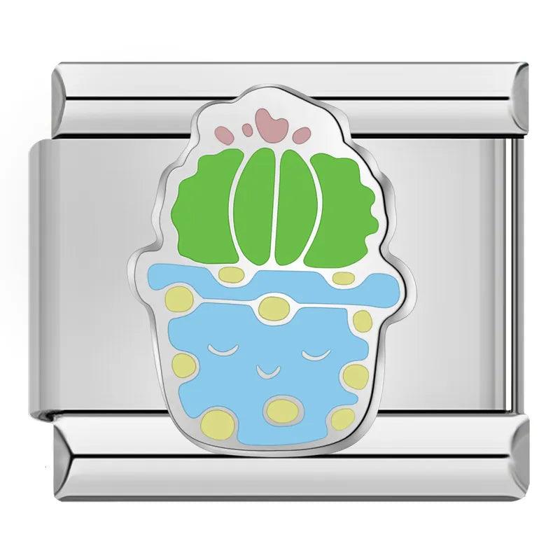 Green Cactus with Turquoise Pot, on Silver - Charms Official