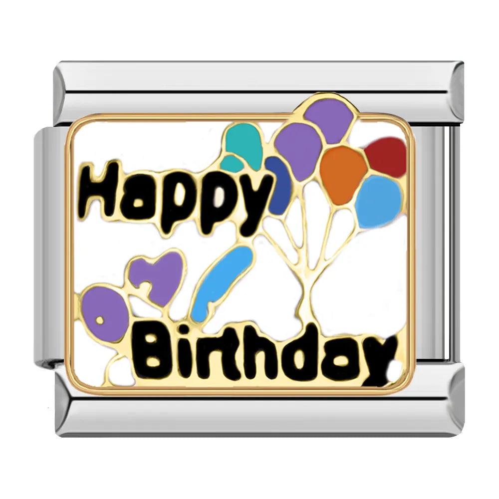 Happy Birthday with Balloons, on Silver - Charms Official
