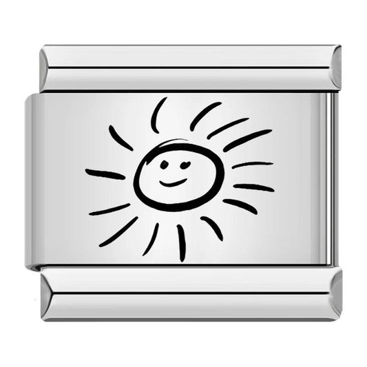 Happy Sun in Black, on Silver - Charms Official