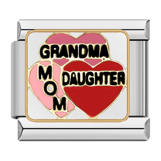Heart Family, Grandma, Mom and Daughter, on Silver - Charms Official