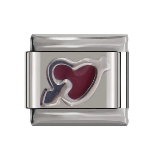 Heart, Red Stones, Pierced by an Arrow, on Silver - Charms Official