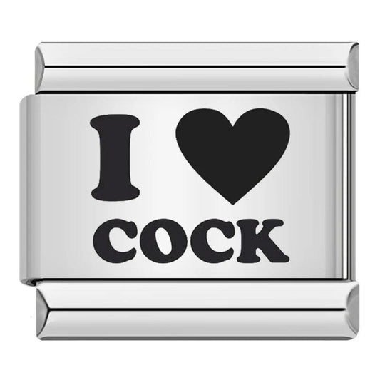 I Love Cock, in Black, on Silver - Charms Official