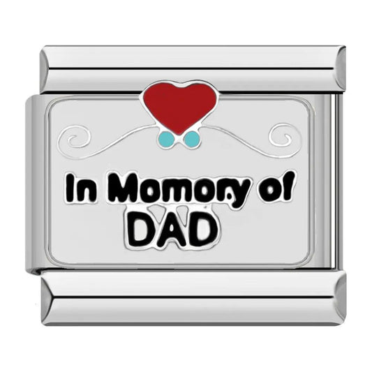 In Momory of Dad with Red Heart, on Silver - Charms Official
