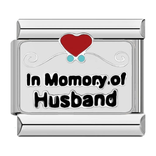 In Momory of Husband with Red Heart, on Silver - Charms Official