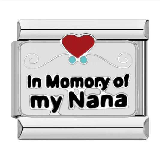 In Momory of my Nana with Red Heart, on Silver - Charms Official