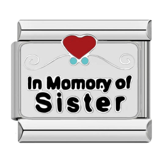 In Momory of Sister with Red Heart, on Silver - Charms Official