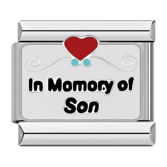 In Momory of Son with Red Heart, on Silver - Charms Official