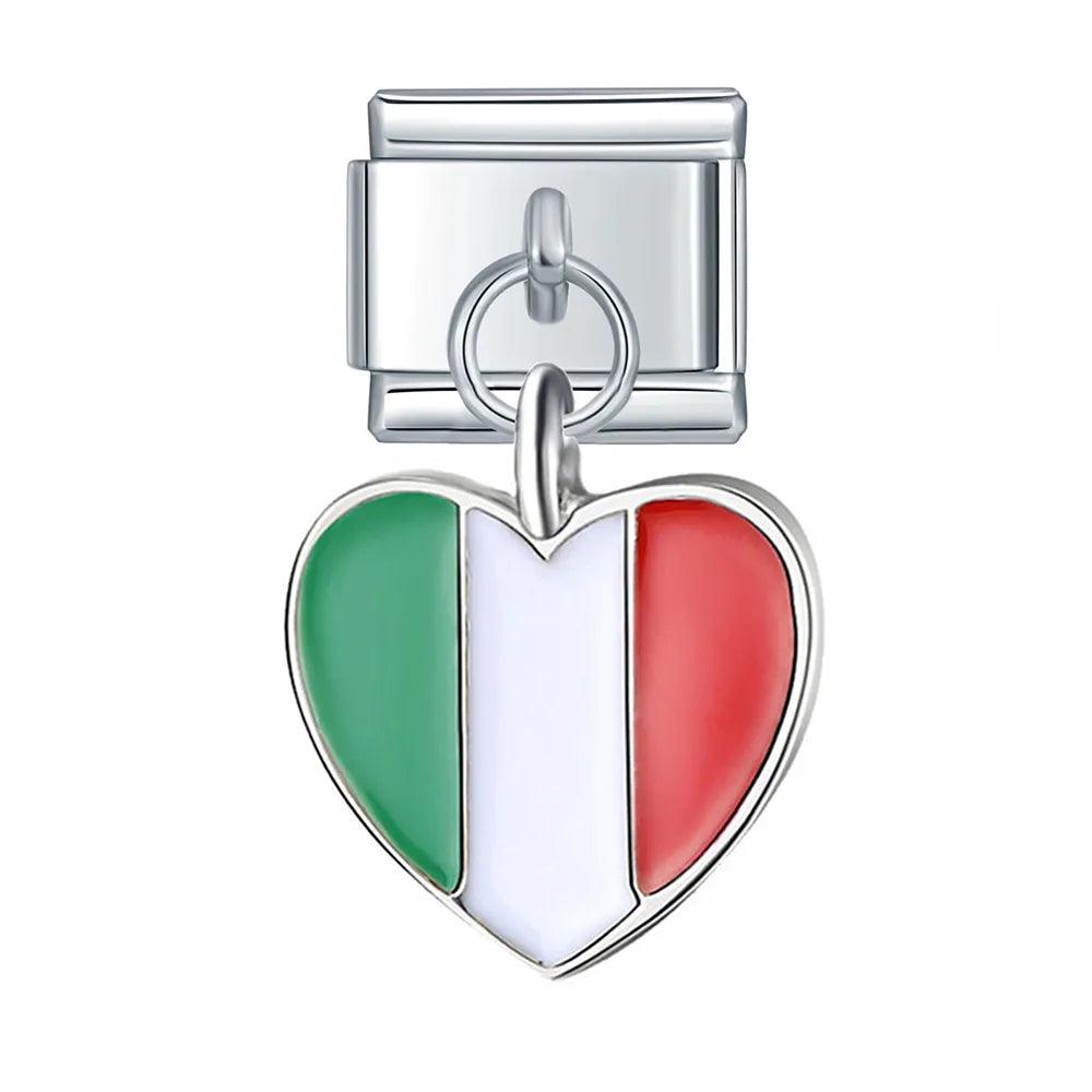 Italy Heart Flag, on Silver - Charms Official