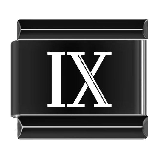 IX, Roman Numeral, on Black - Charms Official