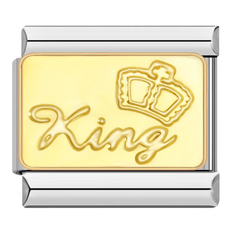 King with Crown, Gold Plate, on Silver - Charms Official
