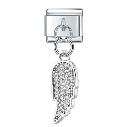 Large Angel Wing with Stones, on Silver - Charms Official
