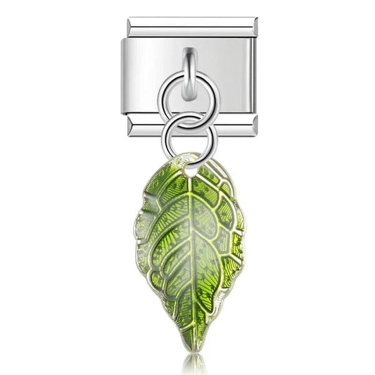 Large Green Leaf, on Silver - Charms Official