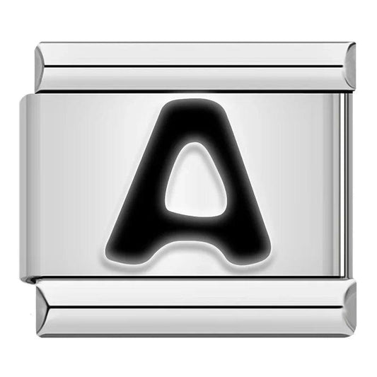 Letter A in Black, on Silver - Charms Official