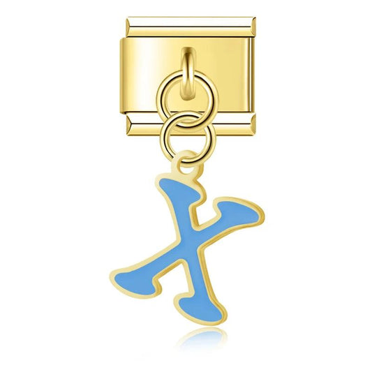 Letter A in Blue, on Gold - Charms Official