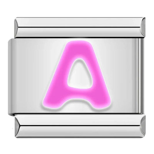 Letter A in Pink, on Silver - Charms Official