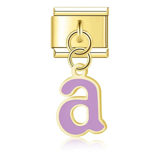 Letter A in Purple, on Gold - Charms Official