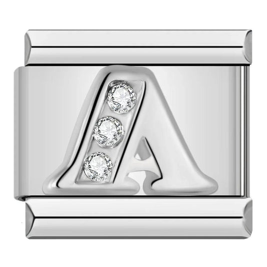 Letter A with Stones, on Silver - Charms Official