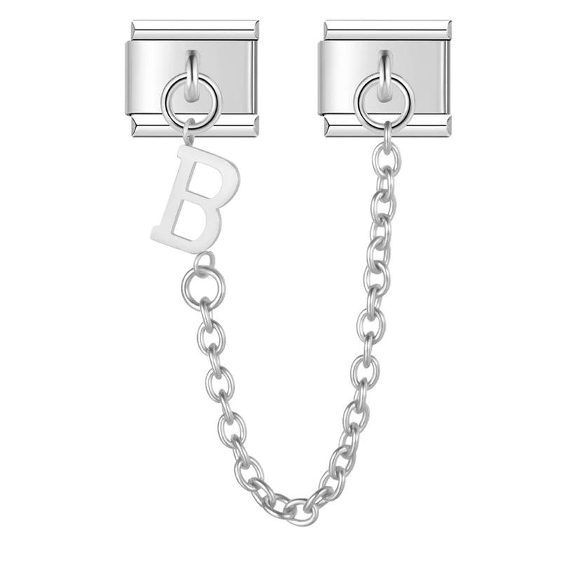 Letter B, Double Linked Charms, on Silver - Charms Official