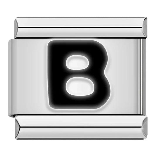 Letter B in Black, on Silver - Charms Official