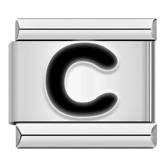 Letter C in Black, on Silver - Charms Official