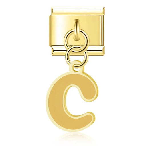 Letter C in Yellow, on Gold - Charms Official