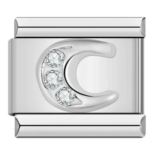 Letter C with Stones, on Silver - Charms Official