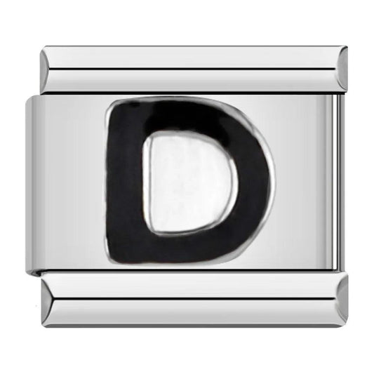Letter D in Black, on Silver - Charms Official