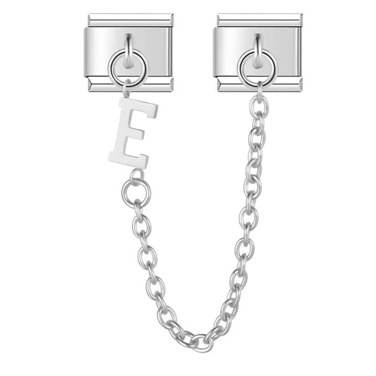 Letter E, Double Linked Charms, on Silver - Charms Official