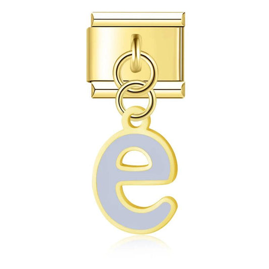 Letter E in Grey, on Gold - Charms Official