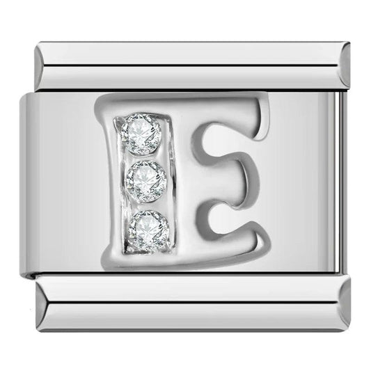 Letter E with Stones, on Silver - Charms Official