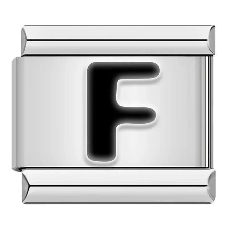 Letter F in Black, on Silver - Charms Official