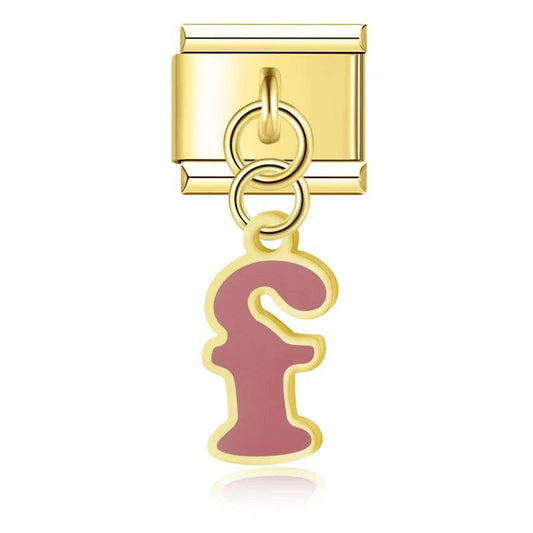 Letter F in Burgundy Pink, on Gold - Charms Official