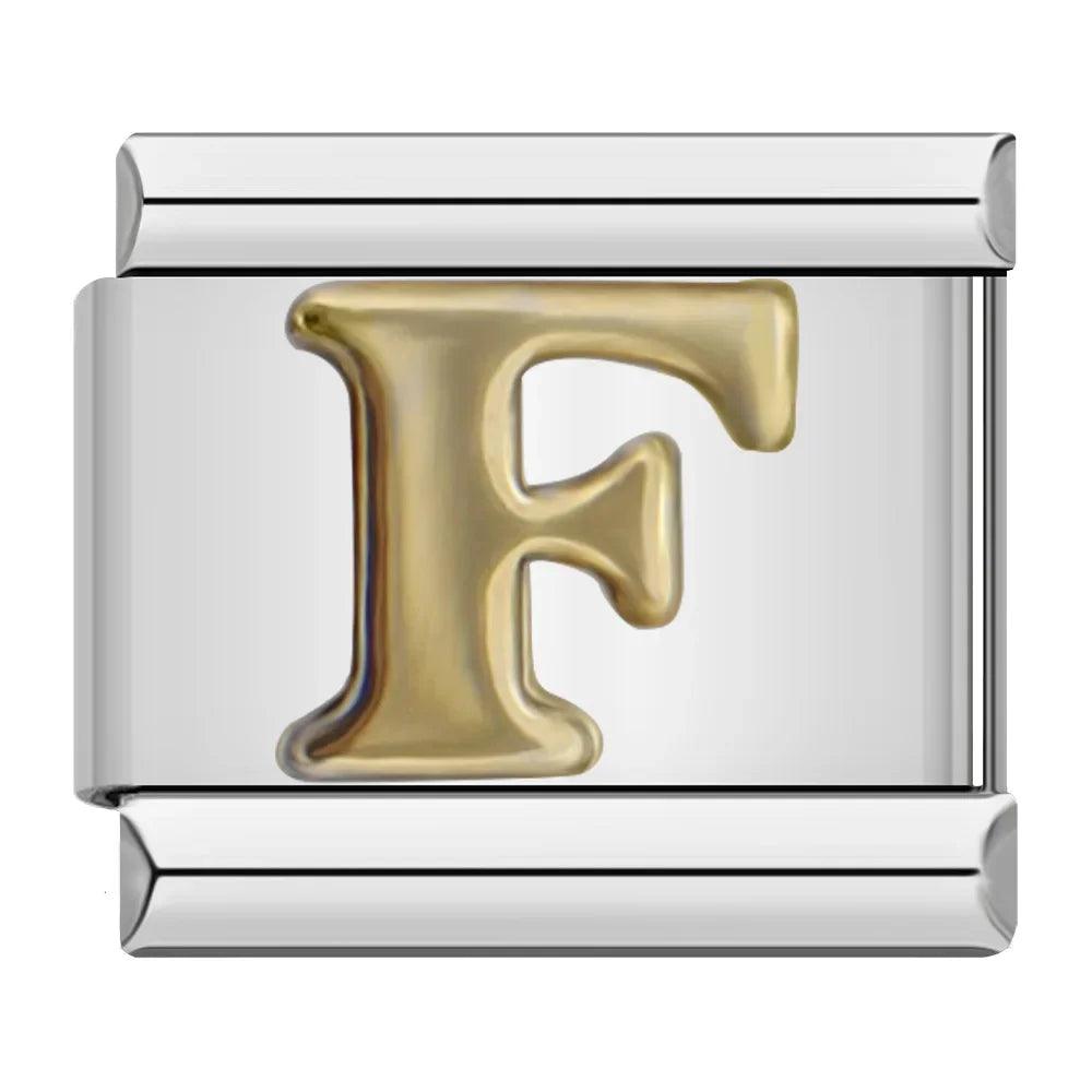Letter F in Gold, on Silver - Charms Official