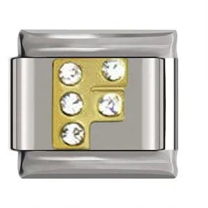 Letter F in Gold with Stones, on Silver - Charms Official