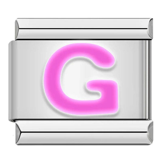 Letter G in Pink, on Silver - Charms Official
