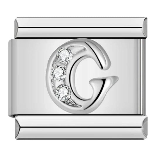 Letter G with Stones, on Silver - Charms Official