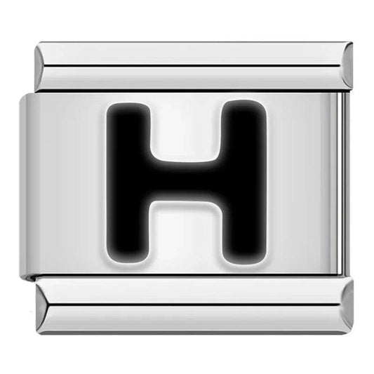 Letter H in Black, on Silver - Charms Official